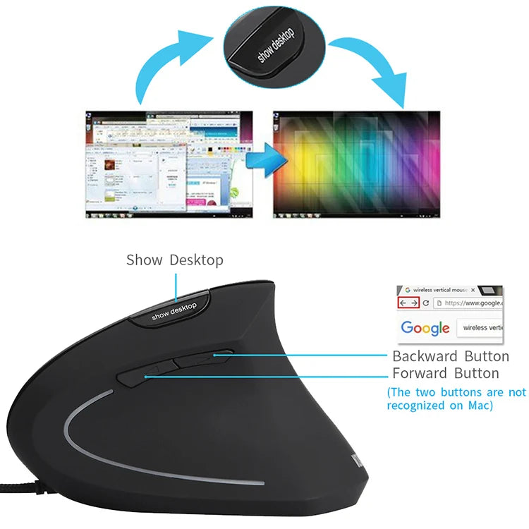 USB Wired Ergonomic Vertical Mouse for Waist Health
