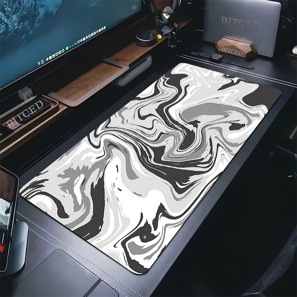 XXL Black and White Strata Liquid 900x400 Mouse Pad Computer