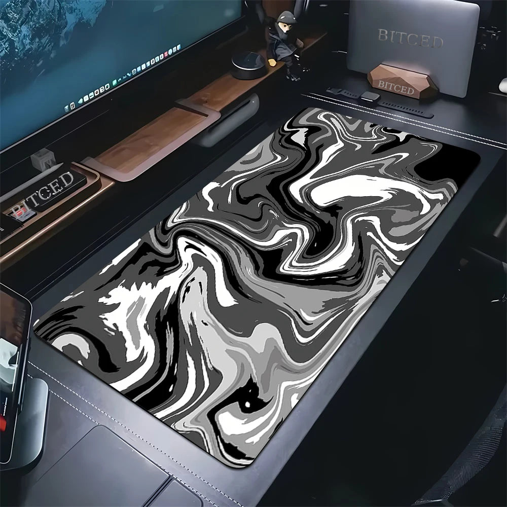 XXL Black and White Strata Liquid 900x400 Mouse Pad Computer
