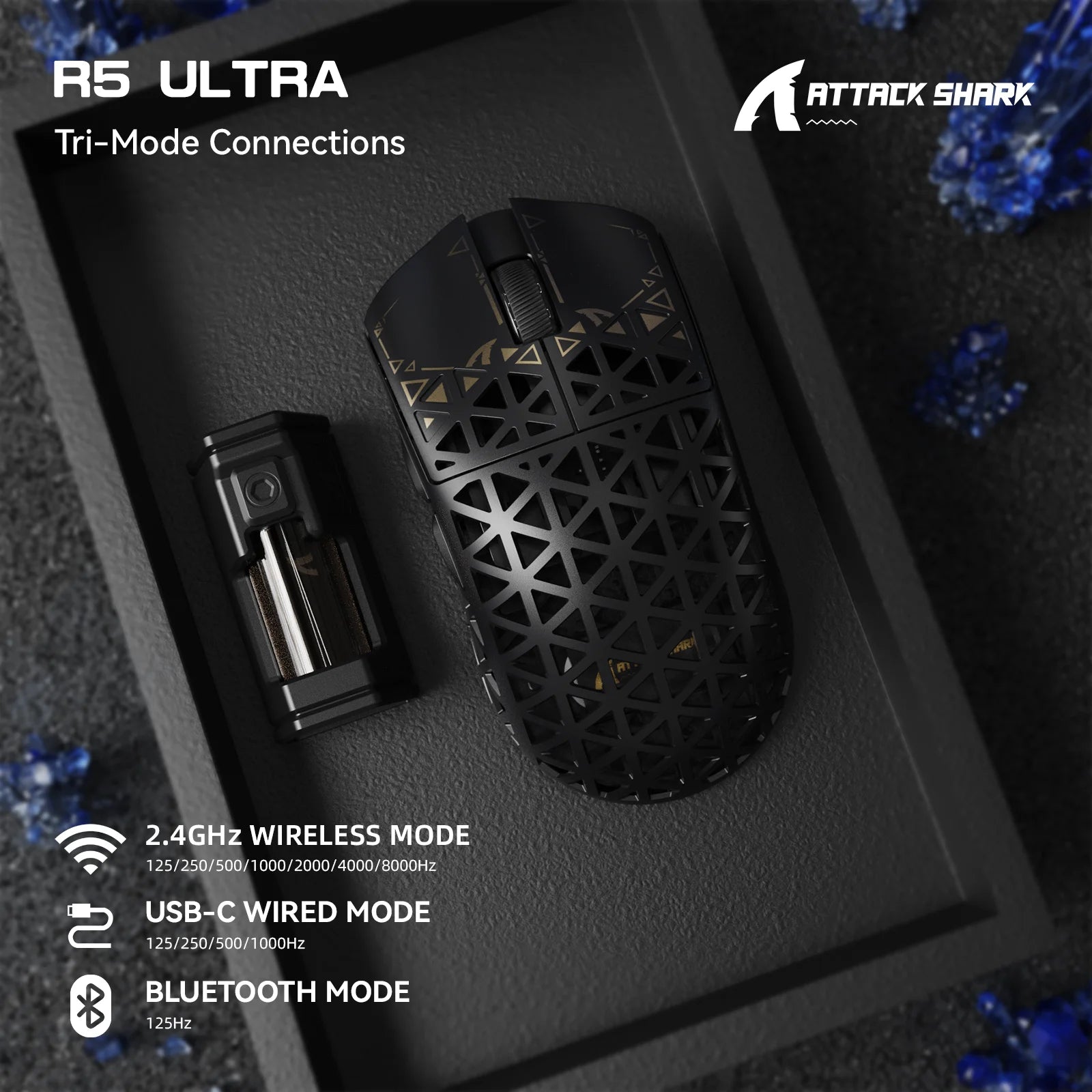 ATTACK SHARK R5 Ultra 8K Carbon Fiber Wireless Gaming Mouse