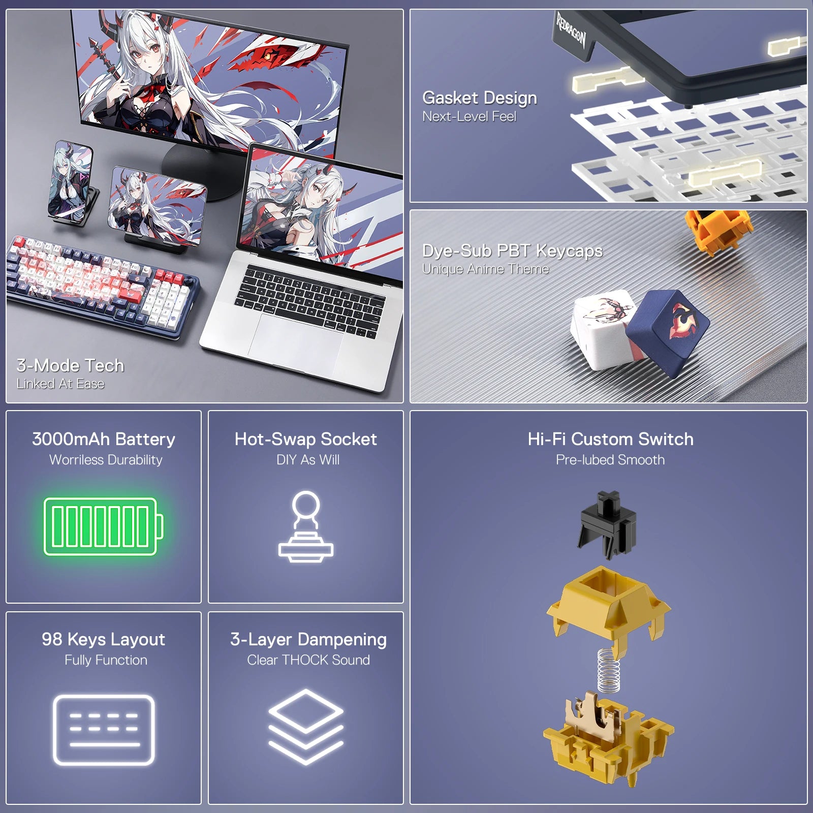 Redragon K686 PRO RGB Anime Mechanical Keyboard